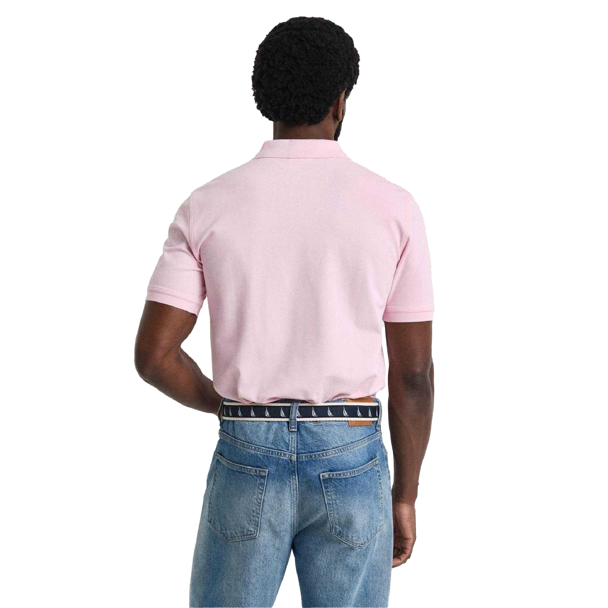 Pink - Back - Gant Mens Contrast Pique Polo Shirt
