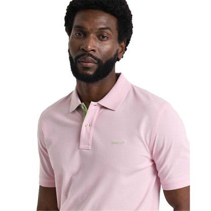 Pink - Side - Gant Mens Contrast Pique Polo Shirt