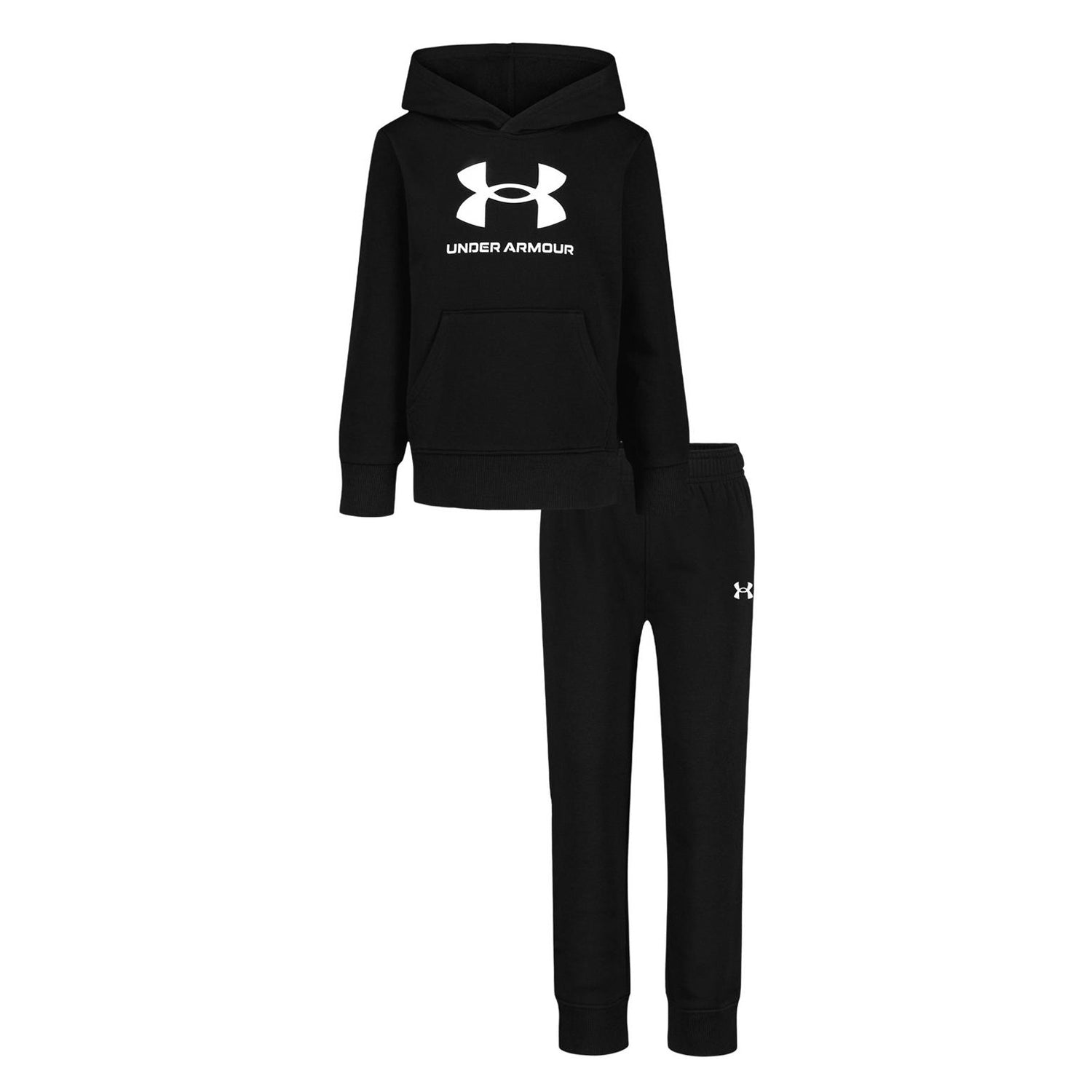 Black-White - Front - Under Armour Boys Big Logo Hoodie And Joggers Set