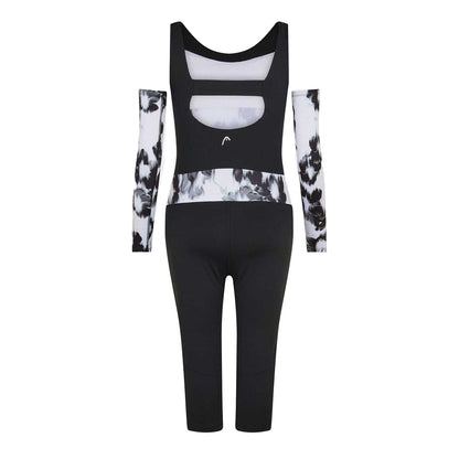 White - Back - Head Womens-Ladies Abstract Floral Scoop Neck Ski Suit