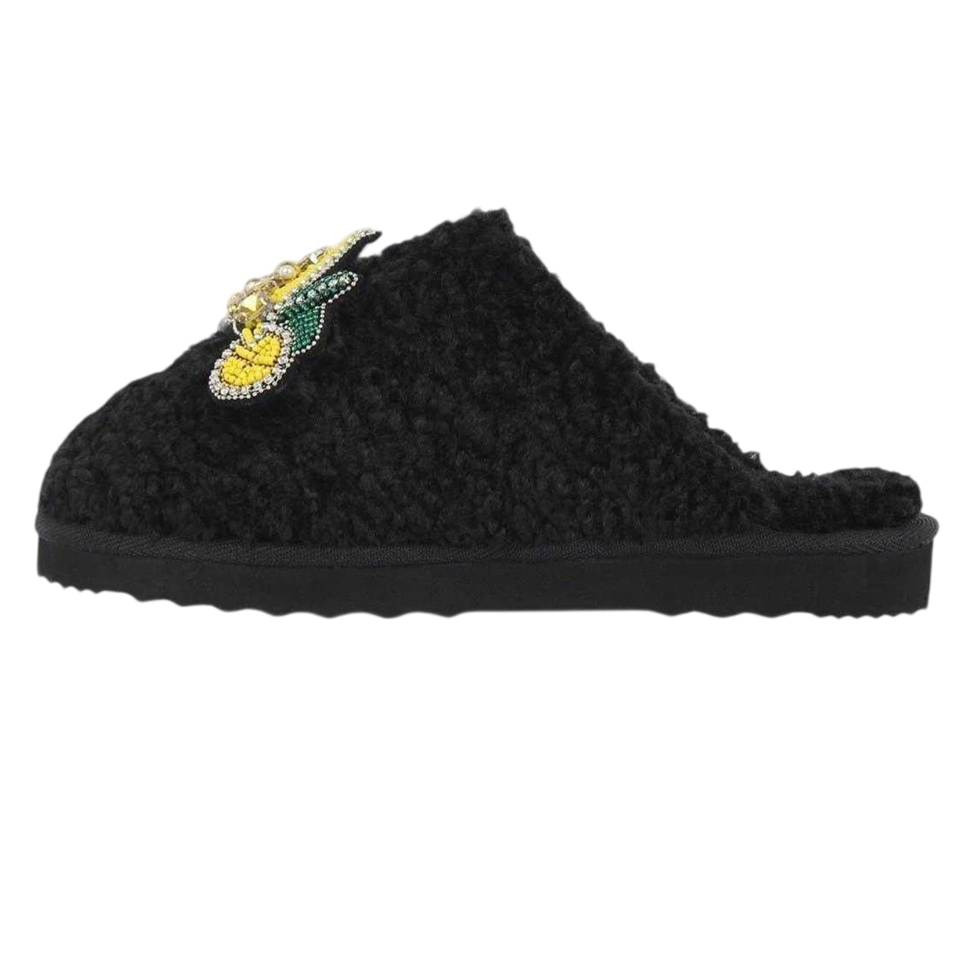 Black - Back - Biba Womens-Ladies Biba Embellished Faux Fur Slippers
