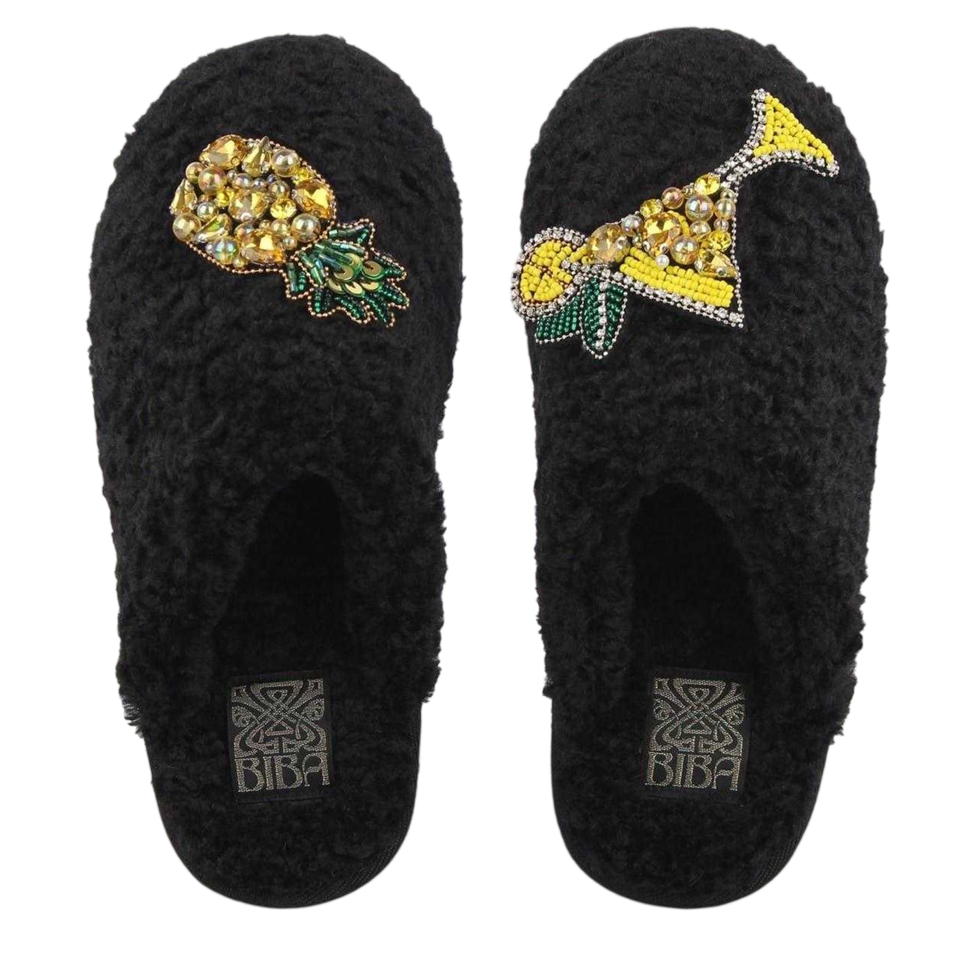 Black - Side - Biba Womens-Ladies Biba Embellished Faux Fur Slippers