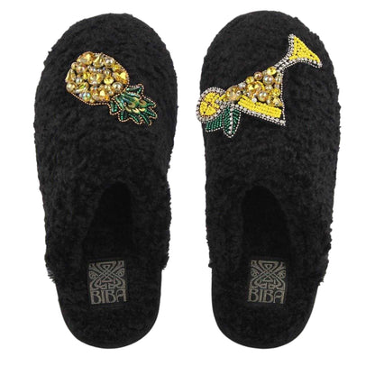 Black - Side - Biba Womens-Ladies Biba Embellished Faux Fur Slippers