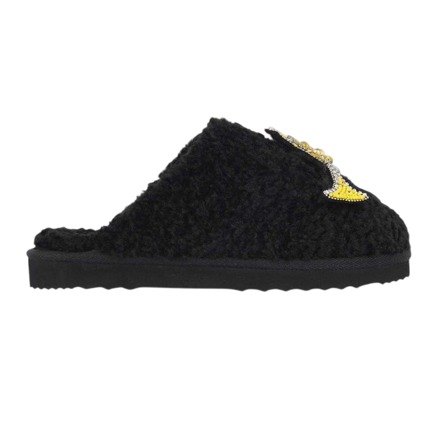 Black - Front - Biba Womens-Ladies Biba Embellished Faux Fur Slippers