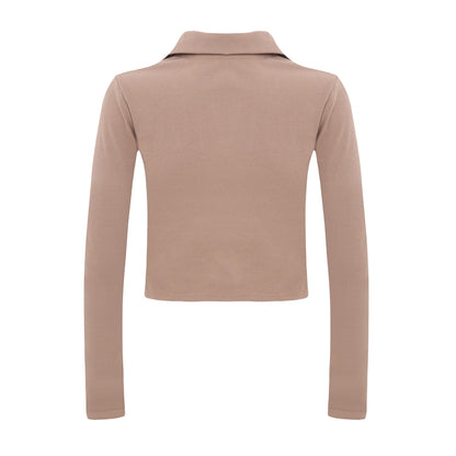 Mocha - Back - I Saw It First Womens-Ladies Collared Long-Sleeved Top