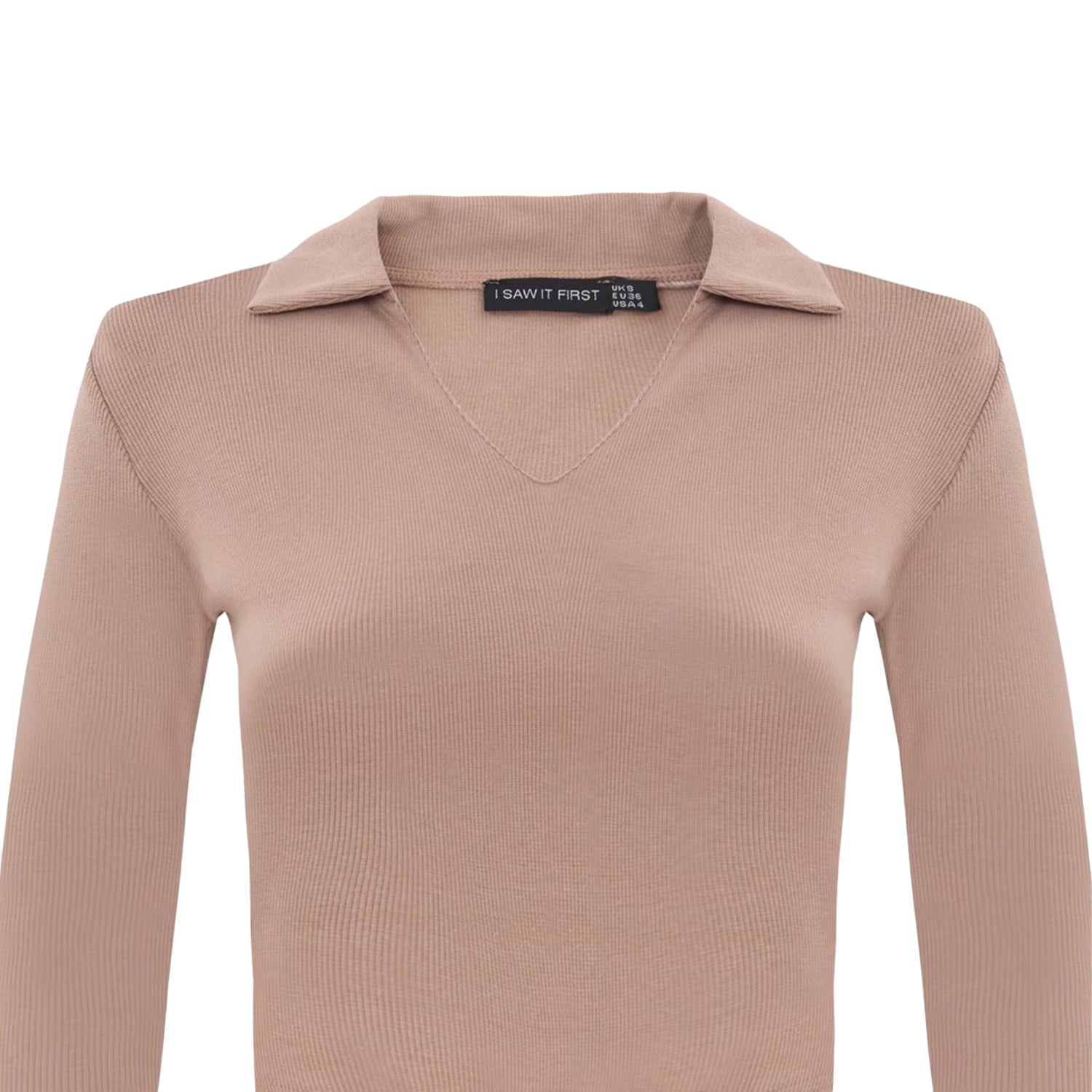 Mocha - Side - I Saw It First Womens-Ladies Collared Long-Sleeved Top