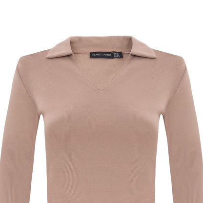 Mocha - Side - I Saw It First Womens-Ladies Collared Long-Sleeved Top