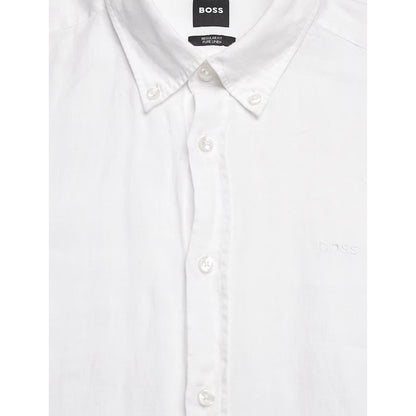 White - Side - Boss Mens Liam Point Collar Regular Long-Sleeved Shirt