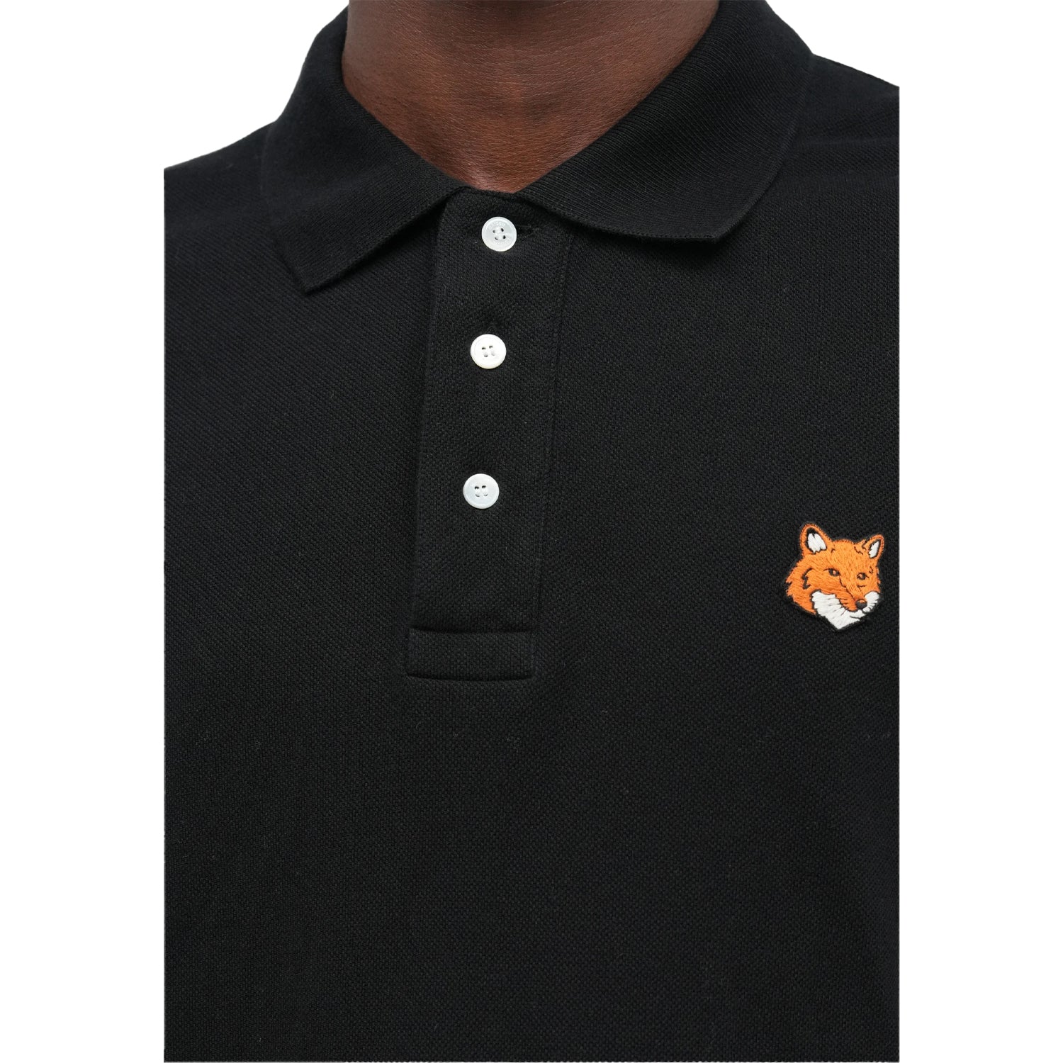 Black - Side - Maison Kitsuné Mens Fox Short-Sleeved Polo Shirt