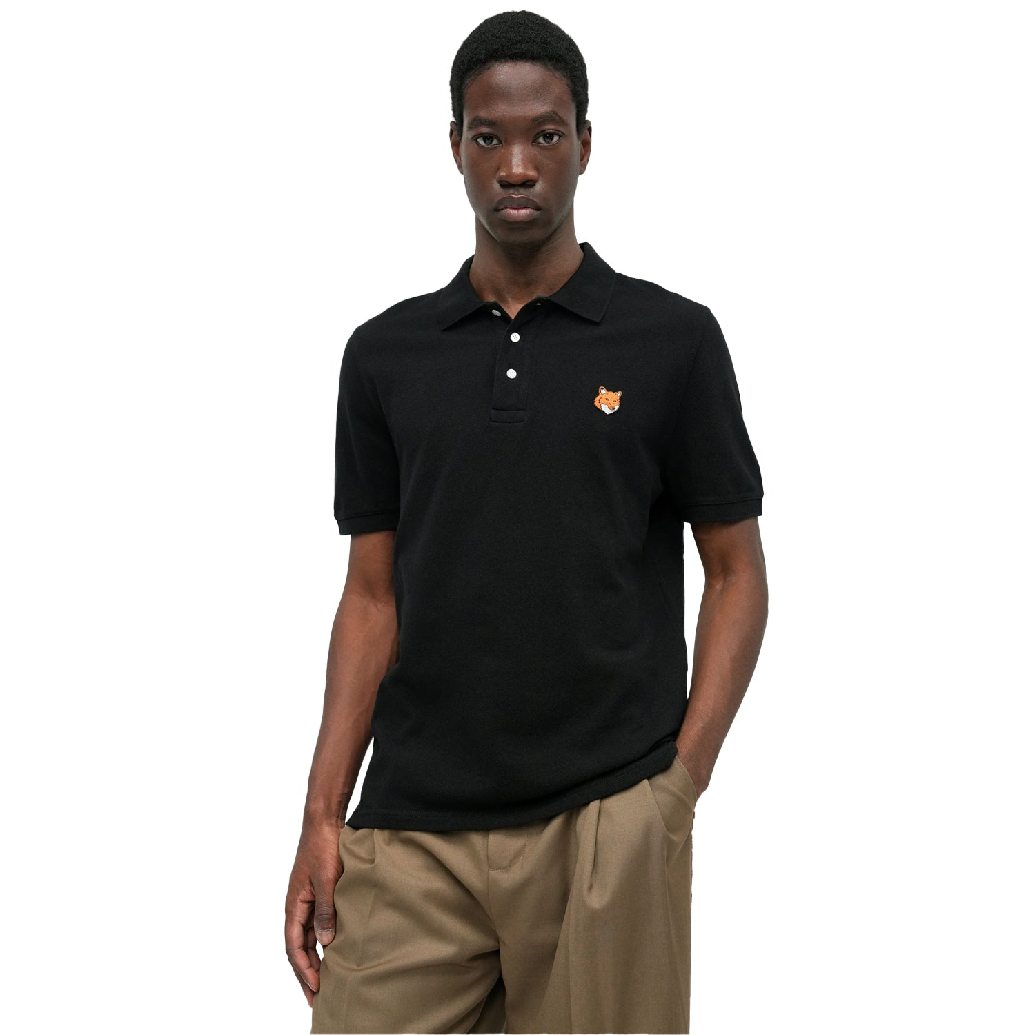 Black - Lifestyle - Maison Kitsuné Mens Fox Short-Sleeved Polo Shirt