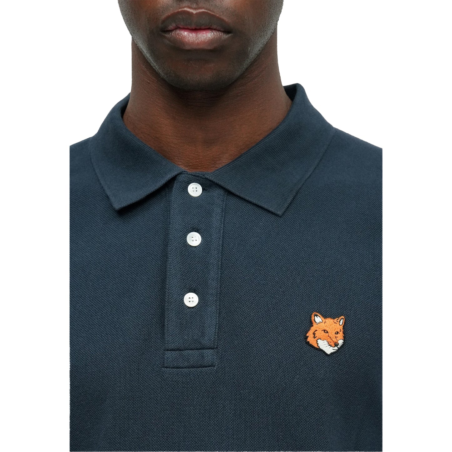 Classic Navy Blue - Side - Maison Kitsuné Mens Fox Short-Sleeved Polo Shirt