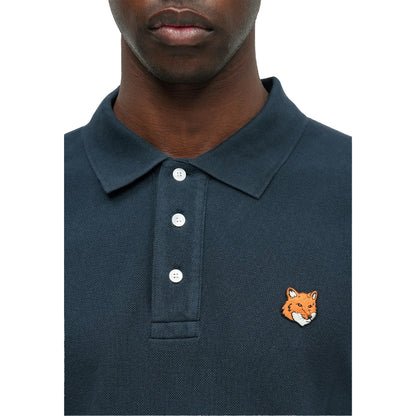Classic Navy Blue - Side - Maison Kitsuné Mens Fox Short-Sleeved Polo Shirt