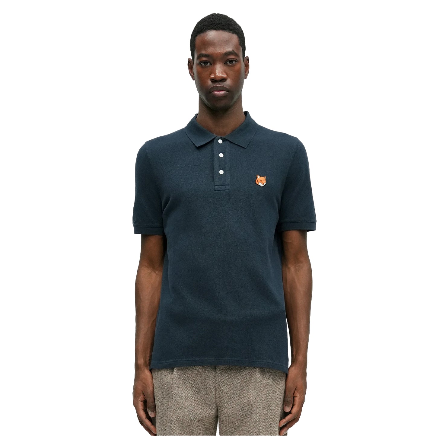Classic Navy Blue - Lifestyle - Maison Kitsuné Mens Fox Short-Sleeved Polo Shirt