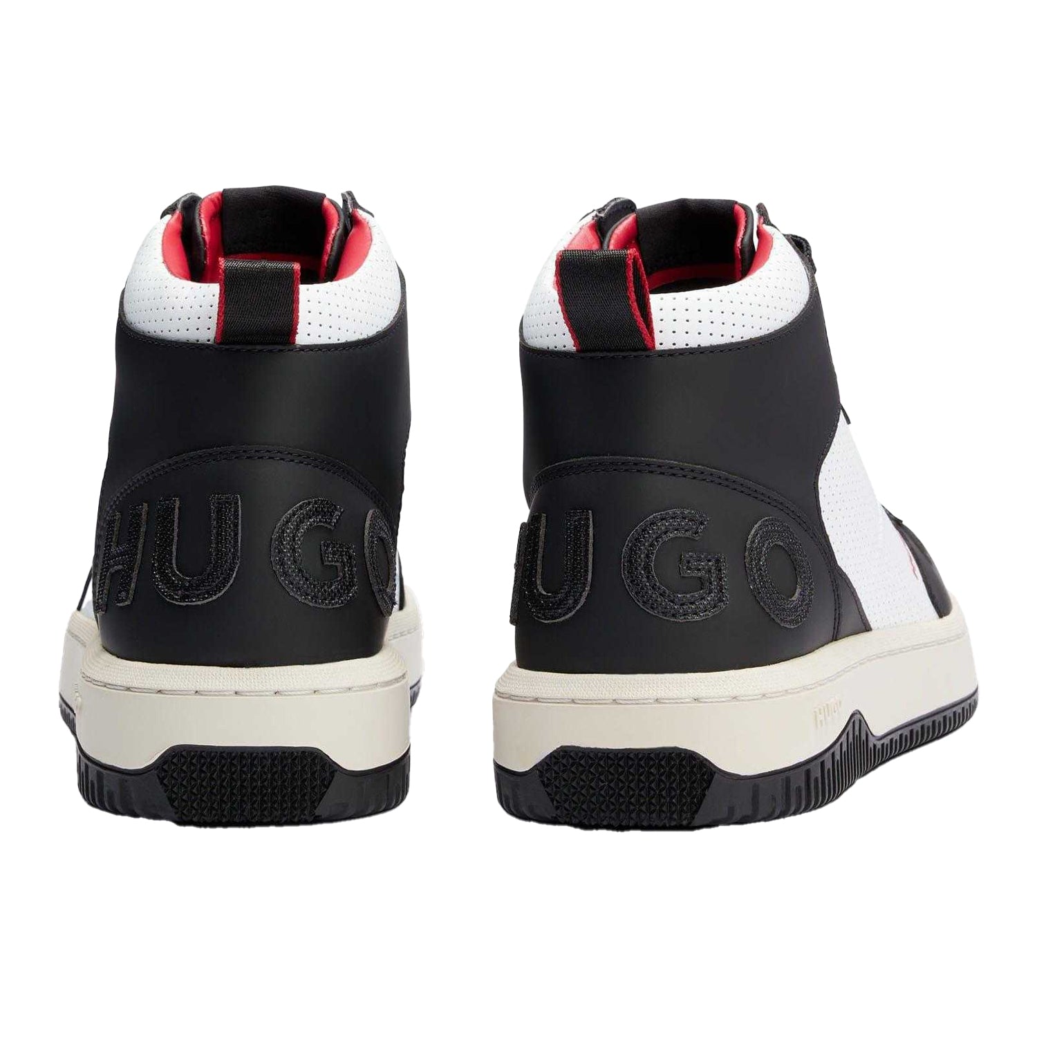 White-Black - Back - Hugo Mens Kilian Leather High-top Trainers