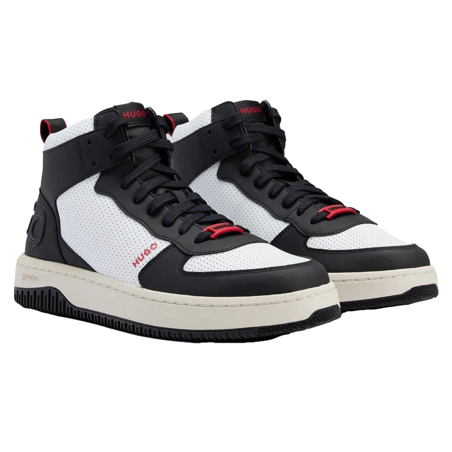White-Black - Front - Hugo Mens Kilian Leather High-top Trainers