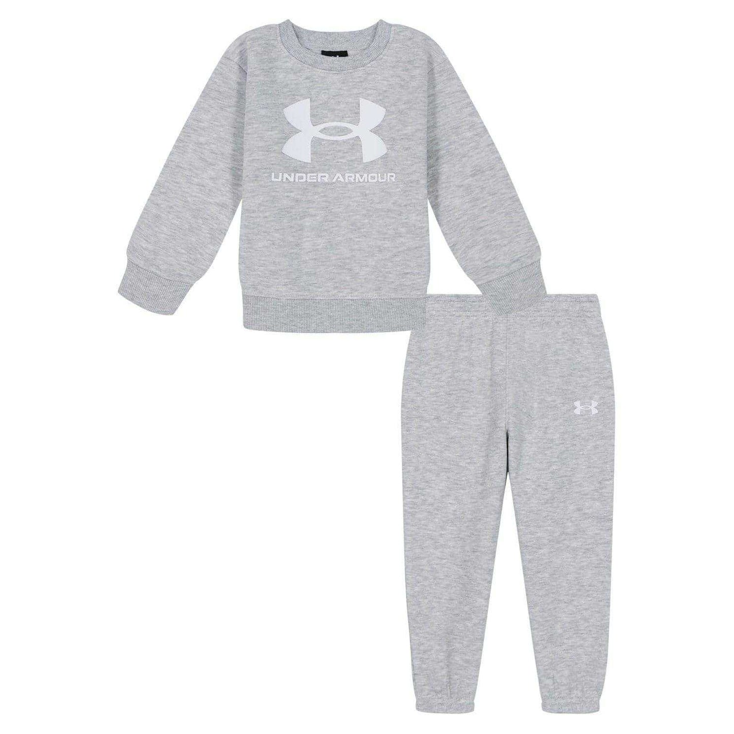 Grey-White - Front - Under Armour Baby Boys Big Logo Sweatshirt & Jogging Bottoms Set