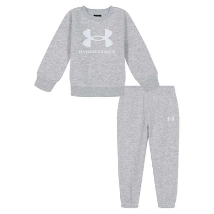 Grey-White - Front - Under Armour Baby Boys Big Logo Sweatshirt & Jogging Bottoms Set