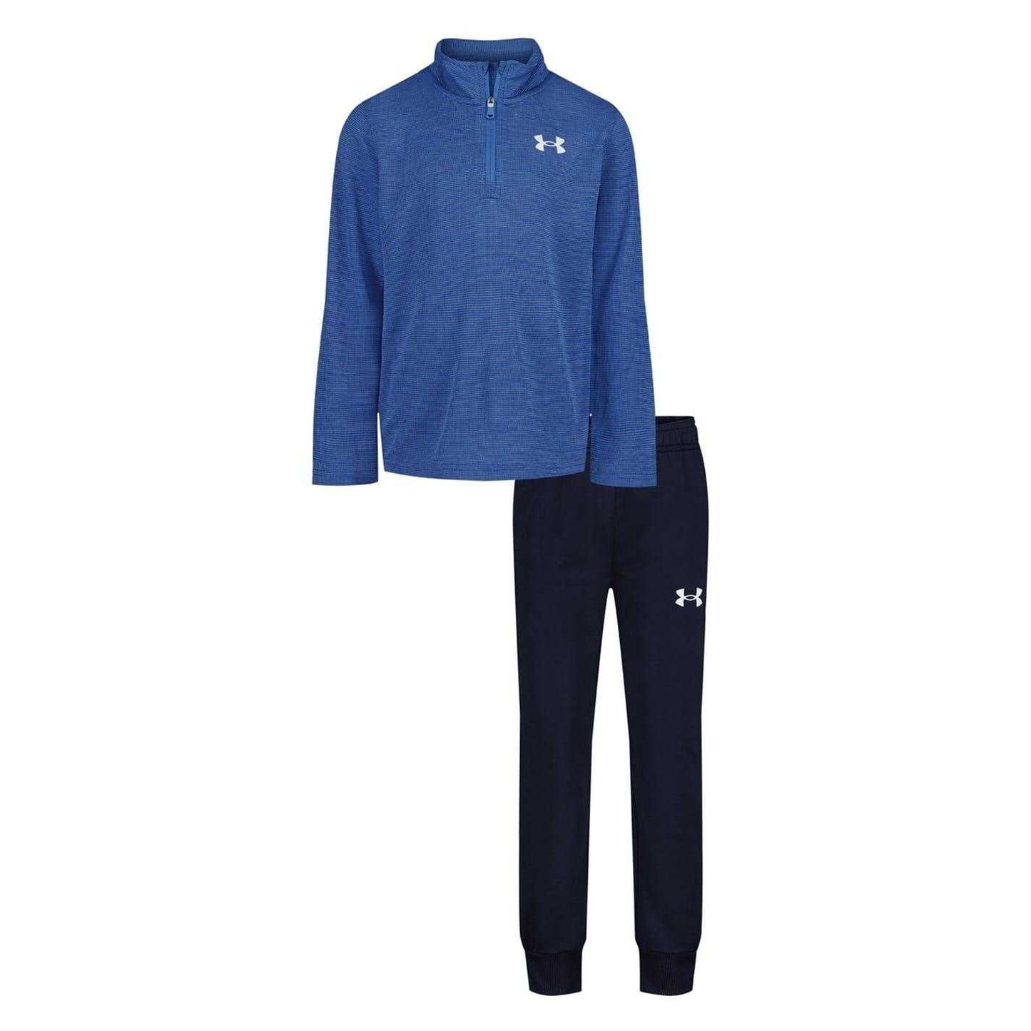 Blue-Navy - Front - Under Armour Boys Quarter Zip Tracksuit Set
