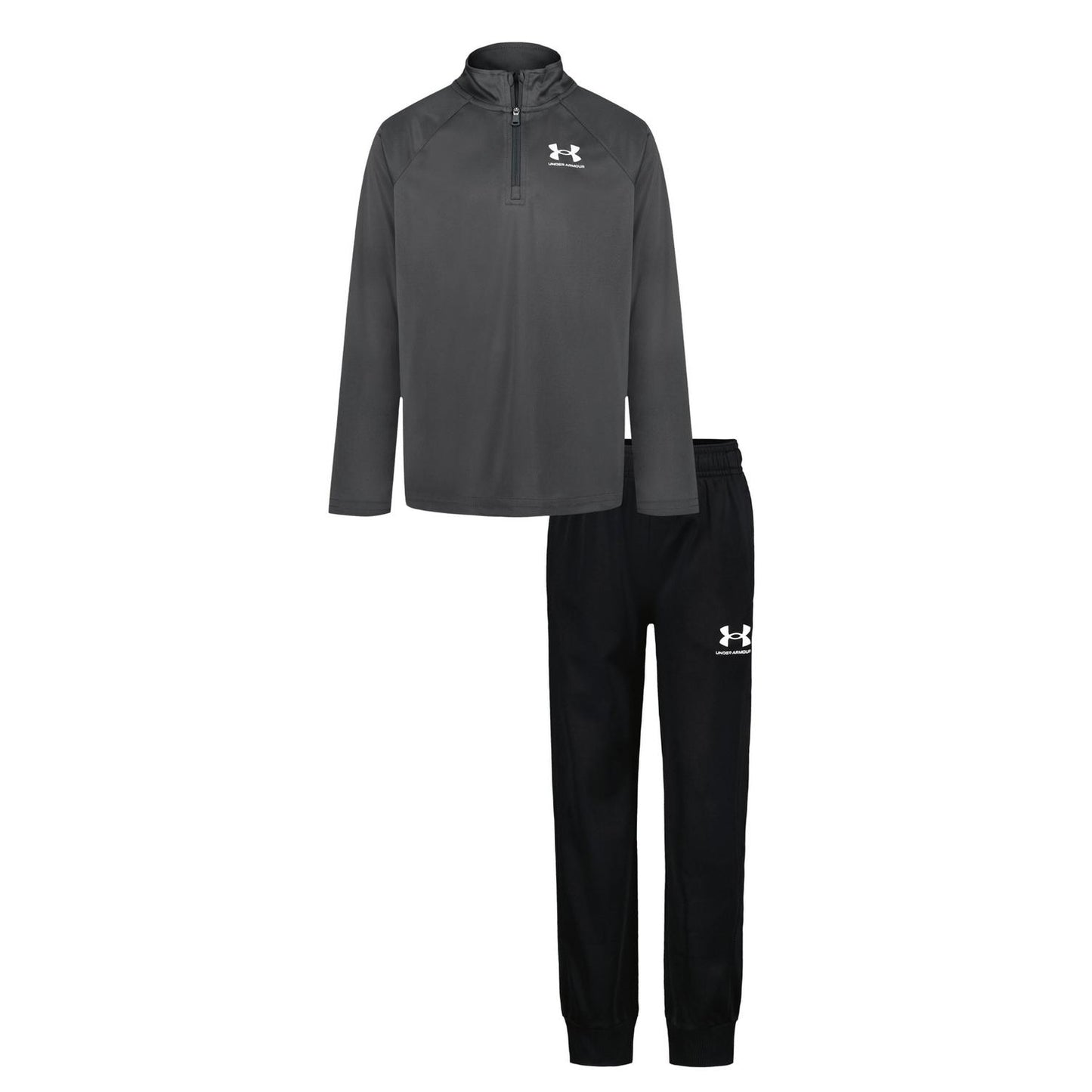 Grey-Black - Front - Under Armour Boys Quarter Zip Tracksuit Set