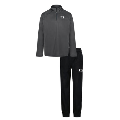 Grey-Black - Front - Under Armour Boys Quarter Zip Tracksuit Set