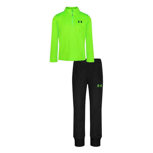Lime-Black - Front - Under Armour Boys Quarter Zip Tracksuit Set