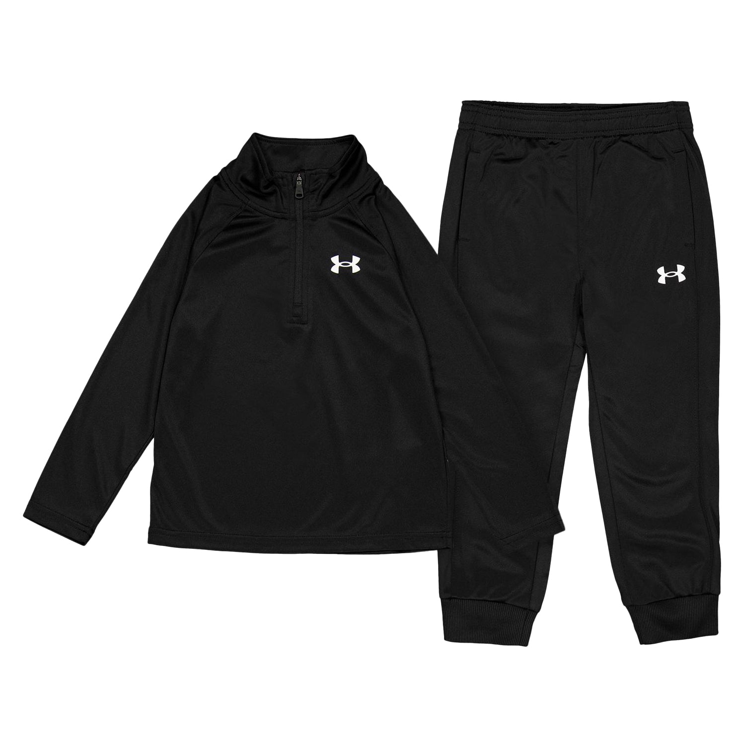 Black - Front - Under Armour Boys Quarter Zip Tracksuit Set