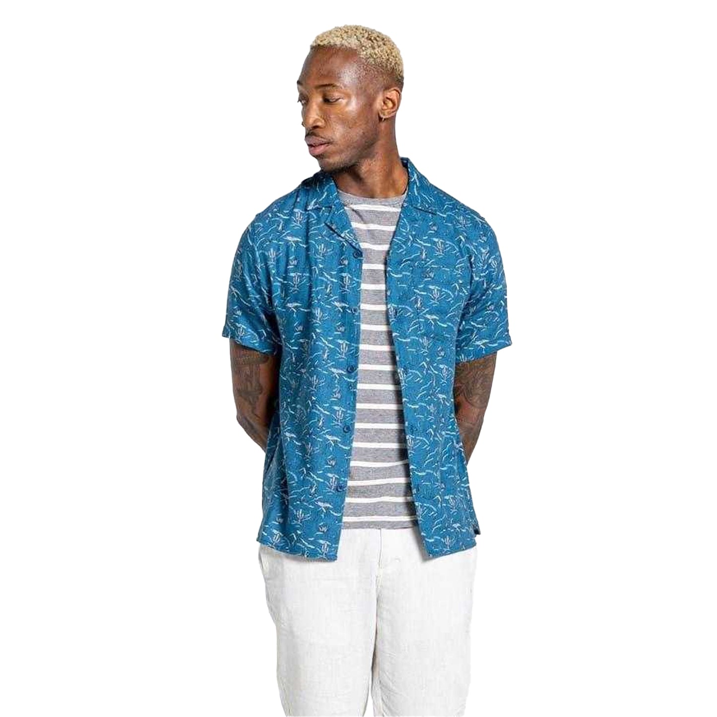Poseidon Blue - Side - Craghoppers Mens Hula Cactus Regular Shirt