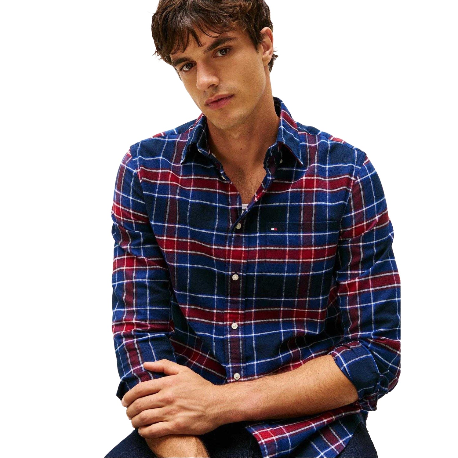 Navy - Side - Tommy Hilfiger Mens Tartan Shirt