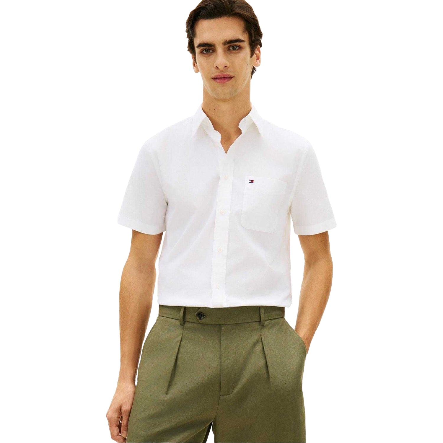 White - Lifestyle - Tommy Hilfiger Mens Oxford Cotton Short-Sleeved Shirt