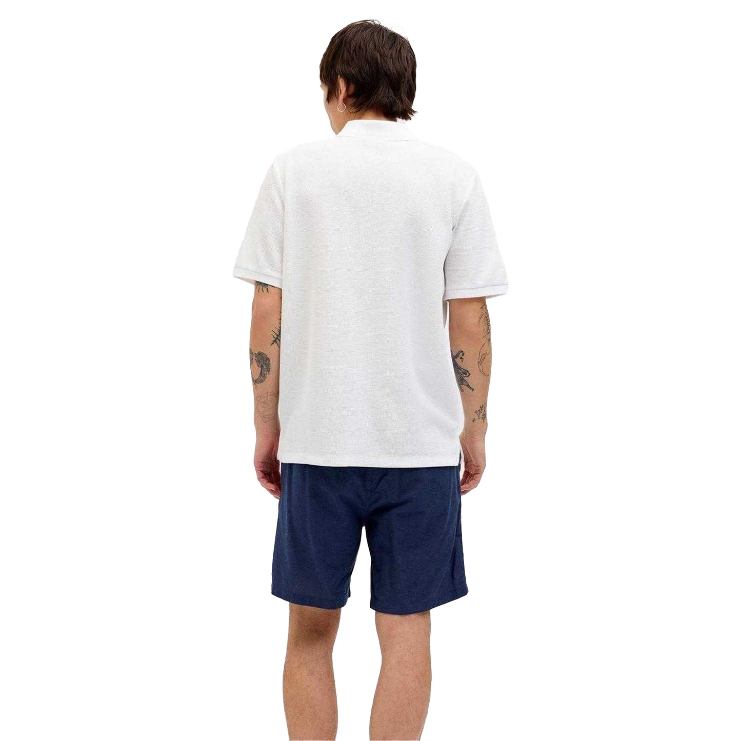 White - Back - Jack And Jones Mens Textured Zip Neck Short-Sleeved Polo Shirt