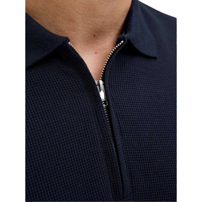 Navy Blazer - Side - Jack And Jones Mens Textured Zip Neck Short-Sleeved Polo Shirt