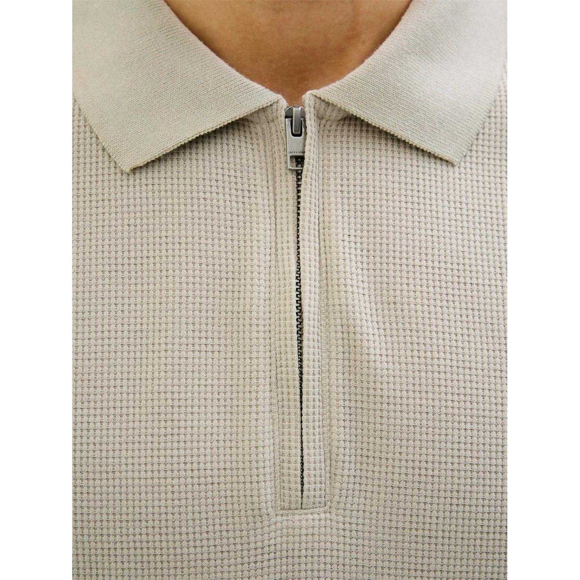 Moonbeam - Side - Jack And Jones Mens Textured Zip Neck Short-Sleeved Polo Shirt