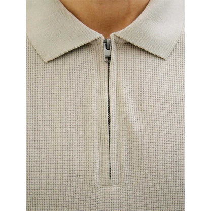 Moonbeam - Side - Jack And Jones Mens Textured Zip Neck Short-Sleeved Polo Shirt