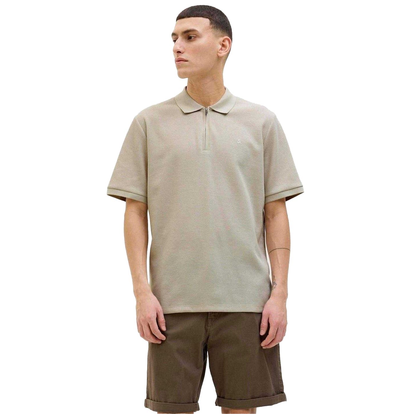 Moonbeam - Lifestyle - Jack And Jones Mens Textured Zip Neck Short-Sleeved Polo Shirt