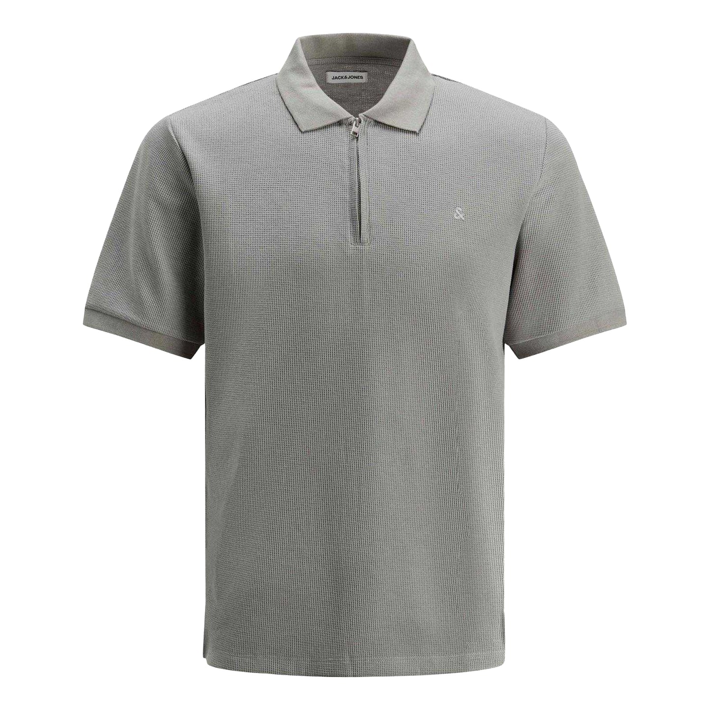 Ultimate Grey - Front - Jack And Jones Mens Textured Zip Neck Short-Sleeved Polo Shirt