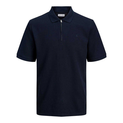 Navy Blazer - Front - Jack And Jones Mens Textured Zip Neck Short-Sleeved Polo Shirt