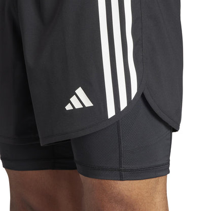 Black - Side - Adidas Mens Own The Run 3 Stripes 2 in 1 Running Shorts