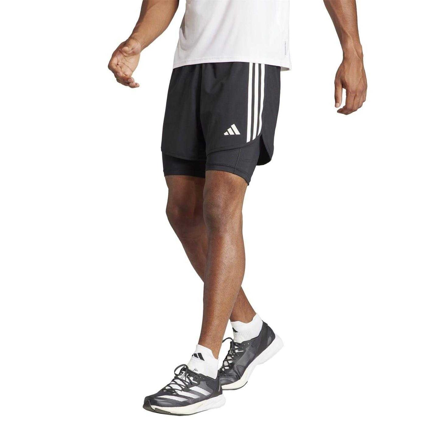 Black - Lifestyle - Adidas Mens Own The Run 3 Stripes 2 in 1 Running Shorts