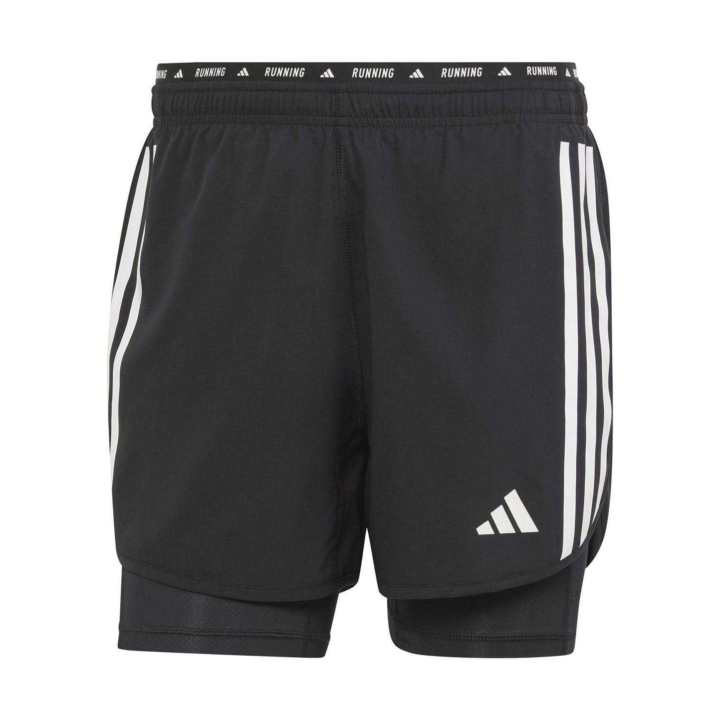Black - Front - Adidas Mens Own The Run 3 Stripes 2 in 1 Running Shorts