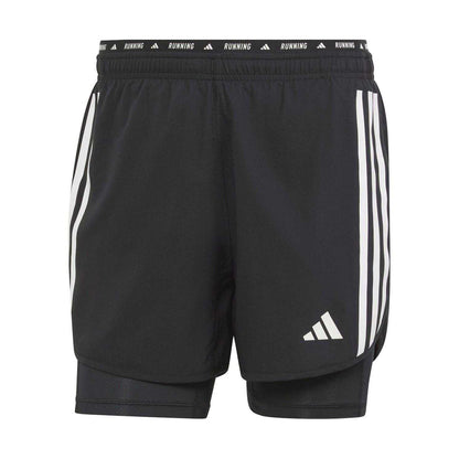 Black - Front - Adidas Mens Own The Run 3 Stripes 2 in 1 Running Shorts