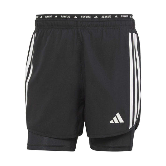Black - Front - Adidas Mens Own The Run 3 Stripes 2 in 1 Running Shorts