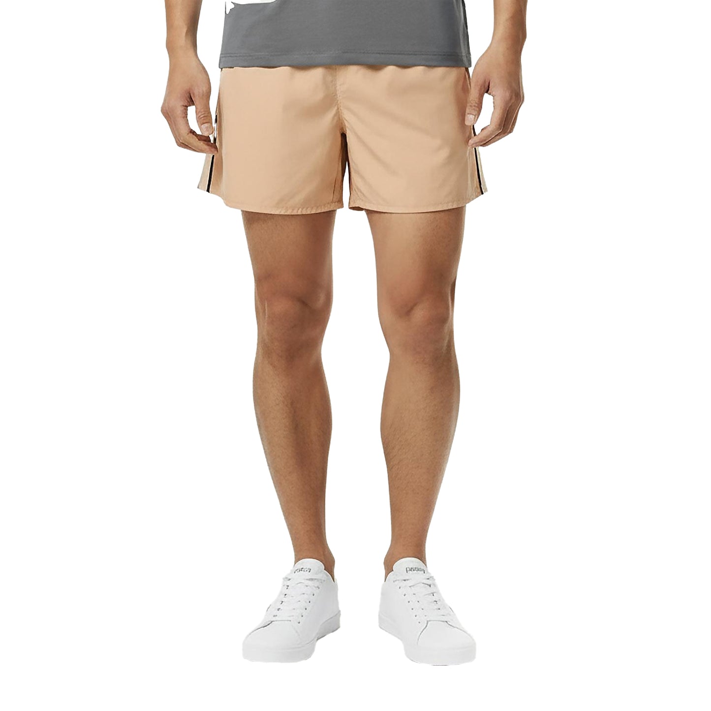 Beige - Side - Lacoste Mens Fleece Side Stripe Shorts