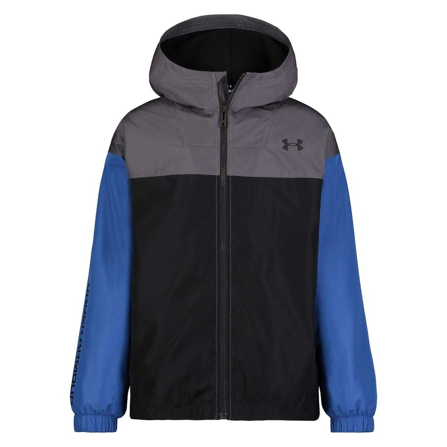 Tech Blue-Black - Front - Under Armour Childrens-Kids Colour Block Windbreaker