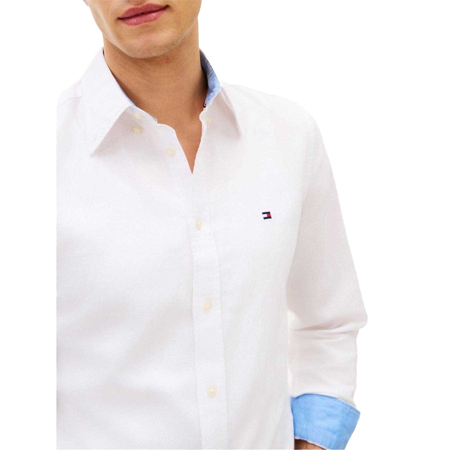White - Side - Tommy Hilfiger Mens Embroidered Logo Linen Shirt