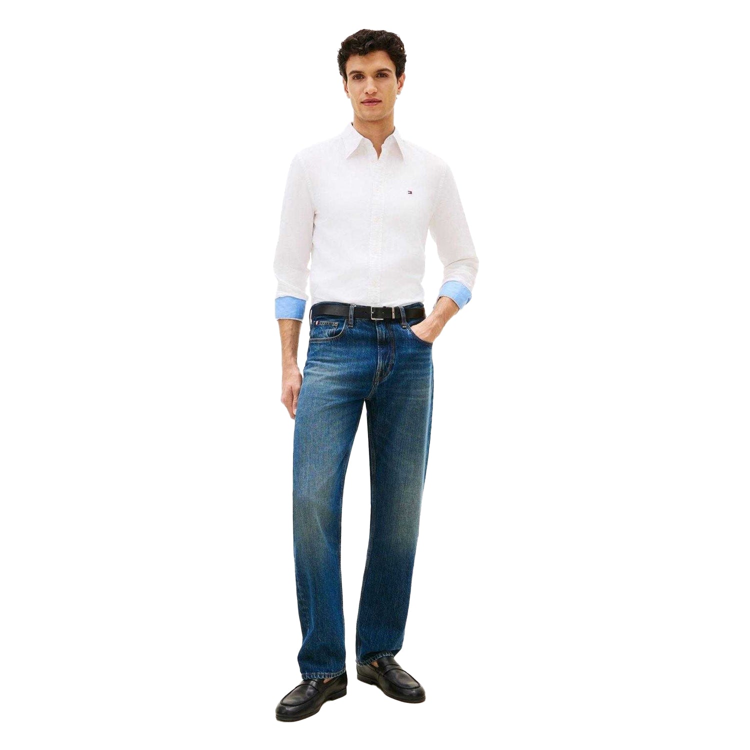 White - Pack Shot - Tommy Hilfiger Mens Embroidered Logo Linen Shirt