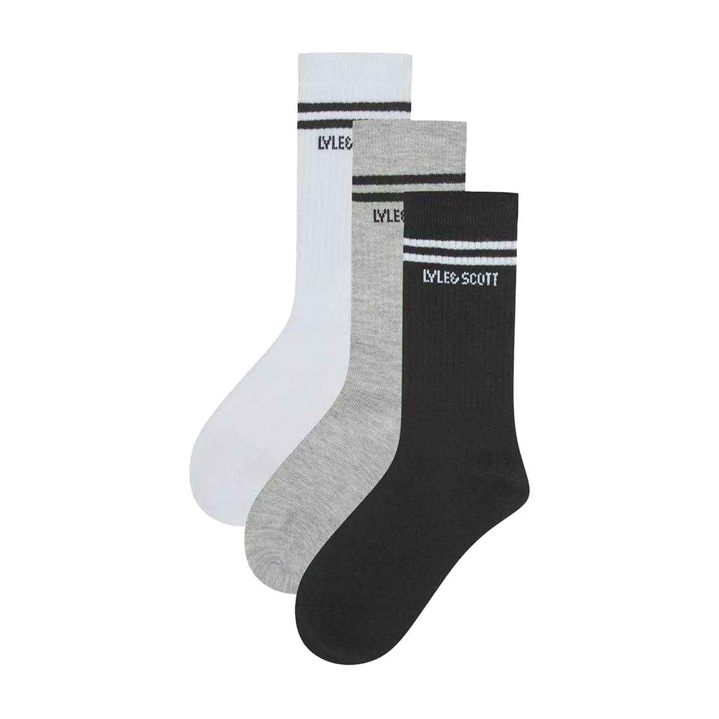 White-Black-Grey - Front - Lyle & Scott Childrens-Kids Crew Socks (Pack of 3)