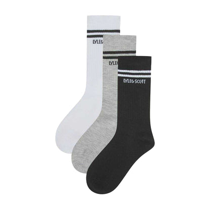 White-Black-Grey - Front - Lyle & Scott Childrens-Kids Crew Socks (Pack of 3)