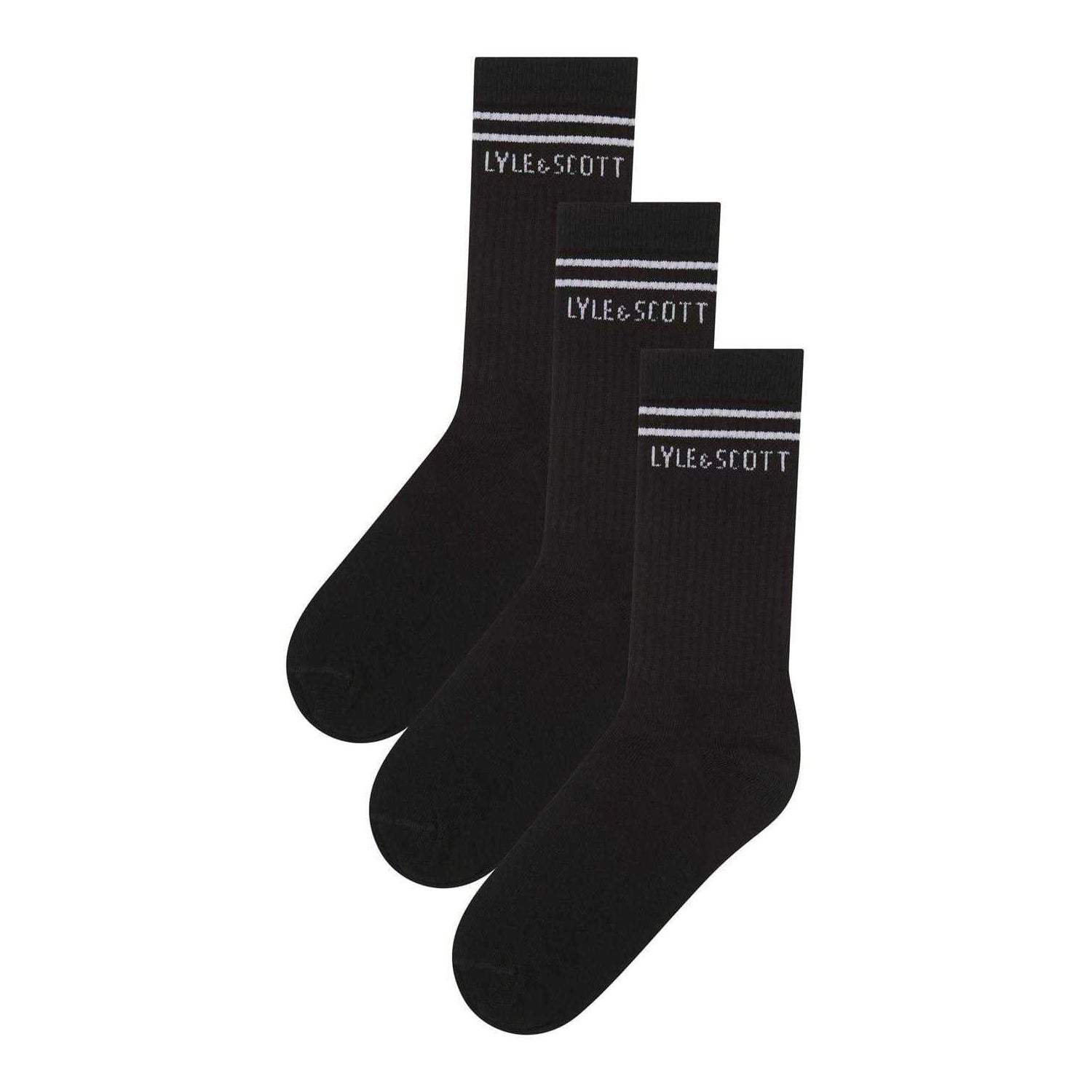 Black - Front - Lyle & Scott Childrens-Kids Crew Socks (Pack of 3)