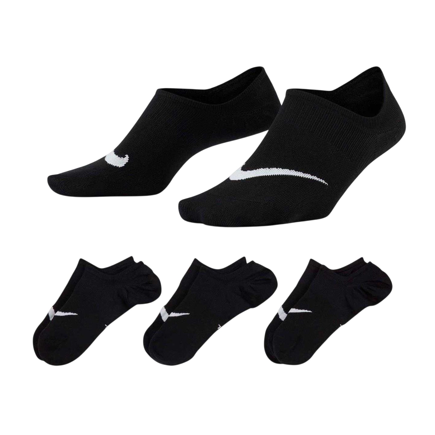 Black-White - Front - Nike Womens-Ladies Everyday Plus Trainer Socks (Pack of 3)