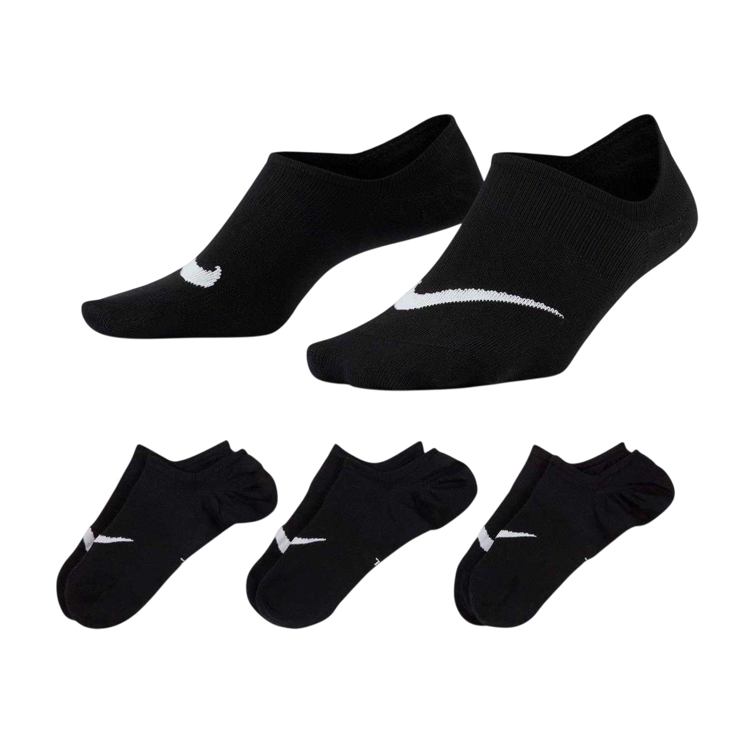 Black-White - Front - Nike Womens-Ladies Everyday Plus Trainer Socks (Pack of 3)